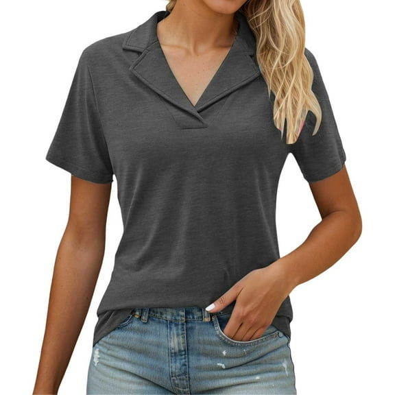 MIXUE Boho Tops For Women Summer Solid Color V Neck Short Sleeve Casual Soft Stylish Basic Pullover Shirts For Women T Shirts Holiday Wear,Gray,XXL