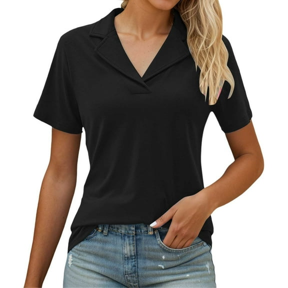 MIXUE Boho Tops For Women Summer Solid Color V Neck Short Sleeve Casual Soft Stylish Basic Pullover Shirts For Women Tshirts Streetwear,Black,S