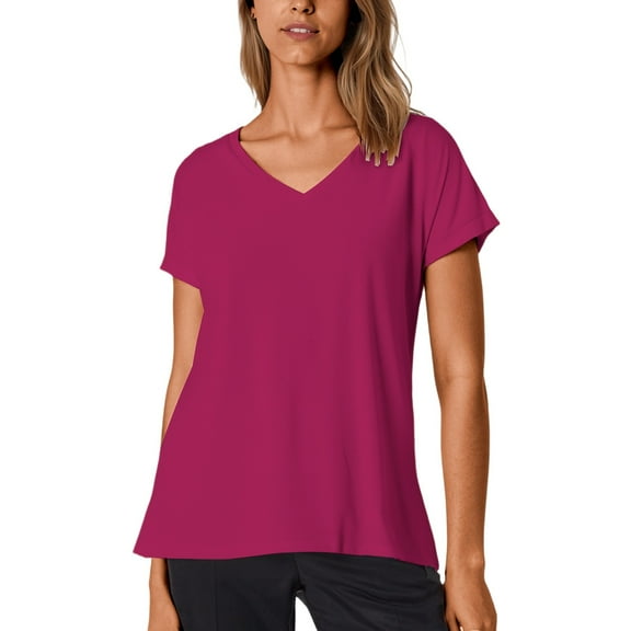 MIXUE Boho Tops For Women Summer Solid Color V Neck Short Sleeve Casual Soft T Shirts Daily-Wear,Red,L