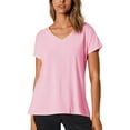 thumbnail image 1 of MIXUE Boho Tops For Women Summer Solid Color V Neck Short Sleeve Casual Soft Tshirts Outwear,Pink,XL, 1 of 9
