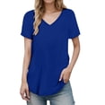 thumbnail image 1 of MIXUE Boho Tops For Women Summer Solid Color V Neck Short Sleeve Casual Stylish Pullover Shirts For Women Tshirts Streetwear,Blue,XXXXXL, 1 of 5