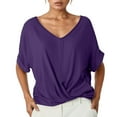thumbnail image 1 of MIXUE Boho Tops For Women Summer Solid Color V Neck Short Sleeve Elegant Tee Shirts Daily-Wear,Purple,XXXL, 1 of 5