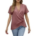 thumbnail image 1 of MIXUE Boho Tops For Women Summer Solid Color V Neck Short Sleeve Loose Fashion Tshirts Activewear,Brown,XXL, 1 of 5