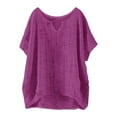 thumbnail image 1 of MIXUE Boho Tops For Women Summer Solid Color V Neck Short Sleeve Loose Fit Casual Soft Basic Pullover Shirts For Women Tshirts Activewear,Purple,S, 1 of 2