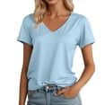 thumbnail image 1 of MIXUE Boho Tops For Women Summer Solid Color V Neck Short Sleeve Soft Casual Basic Pullover Shirts For Women Tee Shirts Sportswear,Blue,M, 1 of 6