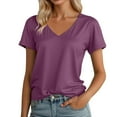 thumbnail image 1 of MIXUE Boho Tops For Women Summer Solid Color V Neck Short Sleeve Soft Casual Basic Pullover Shirts For Women Tshirts Activewear,Red,S, 1 of 5