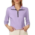 thumbnail image 1 of MIXUE Boho Tops For Women Summer Solid Color V Neck Zipper Long Sleeve Fashion Casual Tshirts Activewear,Purple,M, 1 of 4