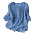 thumbnail image 1 of MIXUE Boho Tops For Women Autumn Winter Solid Color Floral Embroidered Crew Neck Long Sleeve Loose Casual Shirts For Women T Shirts Sportswear,Blue,XXL, 1 of 3