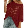 thumbnail image 1 of MIXUE Boho Tops For Women Summer Knit Hollow Out Solid Color Sexy Off Shoulder Short Sleeve Beach Fashion Casual Pullover Shirts For Women T Shirts Holiday Wear,Red,XXXL, 1 of 6