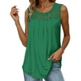 thumbnail image 1 of MIXUE Boho Tops For Women Summer Solid Color Lace Round Neck Sleeveless Fashion Casual Basic Soft Pullover Shirts For Women T-shirts Activewear,Green,S, 1 of 5