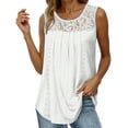 thumbnail image 1 of MIXUE Boho Tops For Women Summer Solid Color Lace Round Neck Sleeveless Fashion Casual Basic Soft Pullover Shirts For Women Tee Shirts Sportswear,White,XXL, 1 of 5