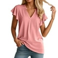 thumbnail image 1 of MIXUE Boho Tops For Women Summer Solid Color V Neck Short Sleeve Ruffled Casual Camisole Basic Soft Pullover Shirts For Women T-shirts Activewear,Red,M, 1 of 5