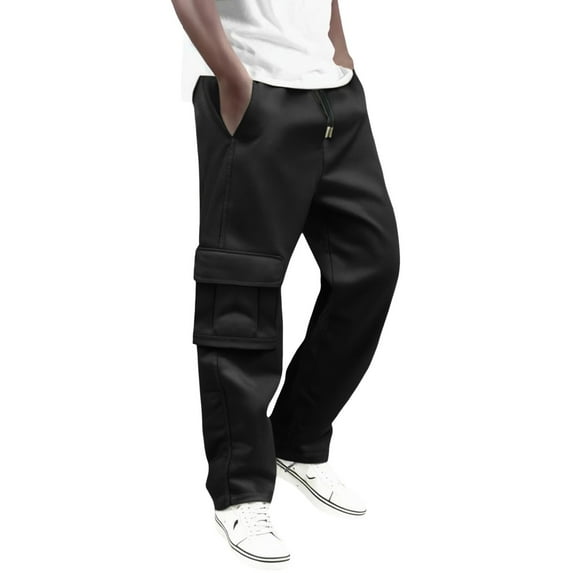 MIXUE Cargo Pants for Men Solid Color Spring Summer Loose Straight Leg Drawstring Casual Trousers Activewear,Black,XXXL