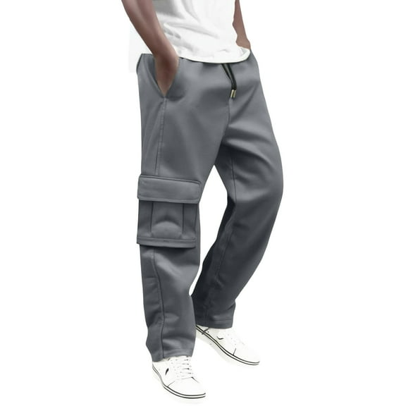 MIXUE Cargo Pants for Men Solid Color Spring Summer Loose Straight Leg Drawstring Casual Trousers Daily-Wear,Gray,XL