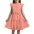 thumbnail image 1 of MIXUE Girls Casual Dresses Juniors Summer Chiffon Solid Color Crew Neck Ruffle Sleeveless Elegant A Line Party Dress Outwear,Pink,13-14 Years, 1 of 4