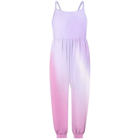 MIXUE Girls Jumpsuits & Rompers Kids Summer Gradient Print Spaghetti Strap Sleeveless Overalls Bodysuits Sportwear,Purple,7-8 Years