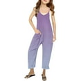 thumbnail image 1 of MIXUE Girls Jumpsuits & Rompers Kids Summer Gradient Print Spaghetti Strap V Neck Sleeveless Loose Fit Casual With Pockets Bodysuits Holiday Wear,Purple,9-10 Years, 1 of 5
