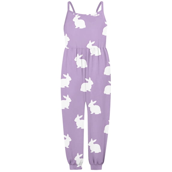 MIXUE Girls Jumpsuits & Rompers Kids Summer Rabbit Print Spaghetti Strap Sleeveless Overalls Bodysuits Sportwear,Pink,5-6 Years
