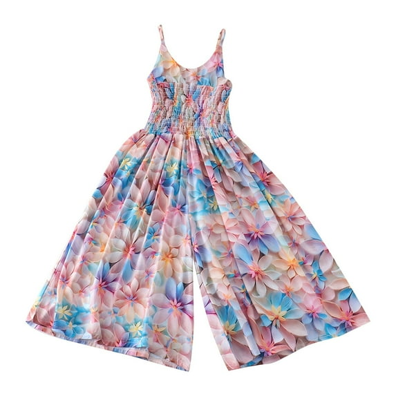 MIXUE Girls Jumpsuits & Rompers Summer Butterfly Print Spaghetti Straps Sleeveless Loose Casual Wide Leg Fashion Bodysuits Sportwear,Purple,14-15 Years