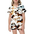 thumbnail image 1 of MIXUE Girls Outfit Sets Kids Summer Dog Print Lapel Button Down Short Sleeve Shirts And Shorts 2 Piece Pajamas Daily-Wear,Brown,9-10 Years, 1 of 5