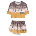 thumbnail image 1 of MIXUE Girls Outfit Sets Summer Ice Cream Print Crew Neck Short Sleeve T Shirt Tops Shorts Casual 2 Piece Pajamas Holiday Wear,Brown,13-14 Years, 1 of 4