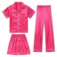 thumbnail image 1 of MIXUE Girls Outfit Sets Summer Silk Satin Solid Color V Neck Button Down Short Sleeve Shirts Tops Shorts Pants 3 Pieces Sleepwear Holiday Wear,Pink,12-13 Years, 1 of 4