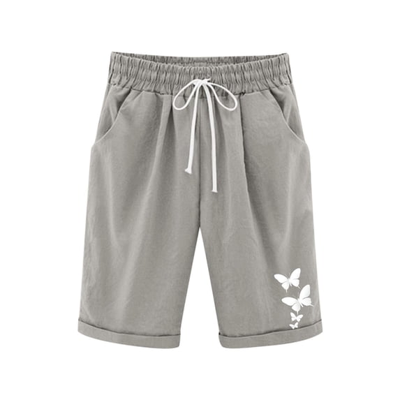 MIXUE Girls Pants Kids Summer Solid Color Butterfly Print Elastic Waist Drawstring Thin Loose Casual Trousers Outwear,Gray,9-10 Years