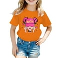 thumbnail image 1 of MIXUE Girls Tops & T-Shirts Kids Summer Cute Cartoon Graphic Round Neck Short Sleeve Loose Casual Fashion T Shirts Daily-Wear,Orange,9-10 Years, 1 of 3
