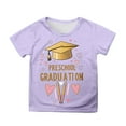 thumbnail image 1 of MIXUE Girls Tops & T-Shirts Kids Summer Cute Preschool Graduation Print Round Neck Short Sleeve Loose Fit Casual Tshirts Outwear,Purple,8-9 Years, 1 of 4