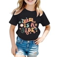 thumbnail image 1 of MIXUE Girls Tops & T-Shirts Kids Summer Floral Letter Print Round Neck Short Sleeve Fashion Casual Tee Shirts Sportwear,Black,8-9 Years, 1 of 3