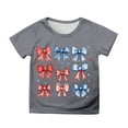 thumbnail image 1 of MIXUE Girls Tops & T-Shirts Kids Summer Fourth Of July Independence Day Bowknot Print Round Neck Short Sleeve Casual Party Tshirts Outwear,Gray,8-9 Years, 1 of 4