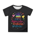 thumbnail image 1 of MIXUE Girls Tops & T-Shirts Summer Cute Preschool Graduation Letter Print Round Neck Short Sleeve Loose Fit Casual Tee Shirts Streetwear,Black,12-13 Years, 1 of 4