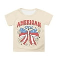 thumbnail image 1 of MIXUE Girls Tops & T-Shirts Summer Fourth Of July Independence Day Bowknot Letter Print Round Neck Short Sleeve Casual Party Tee Shirts Streetwear,Yellow,12-13 Years, 1 of 4