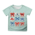 thumbnail image 1 of MIXUE Girls Tops & T-Shirts Summer Fourth Of July Independence Day Bowknot Print Round Neck Short Sleeve Casual Party Tee Shirts Streetwear,Green,12-13 Years, 1 of 4