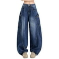 thumbnail image 1 of MIXUE Jeans For Women Solid Color Baggy Barrel Casual Boyfriend High Rise Wide Leg Denim Trendy Pants Trousers Daily-Wear,Blue,XXL, 1 of 9