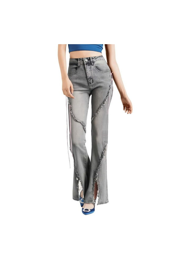 Jeans For Women Solid Color Baggy High Waist E Girl Style Casual Vintage Denim Loose Straight Leisure Trousers Activewear,Blue,S