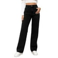 thumbnail image 1 of MIXUE Jeans For Women Solid Color Fashion Loose Button Pocket Washed Polished Waist Ripped Trousers Holiday Wear,Black,S, 1 of 6