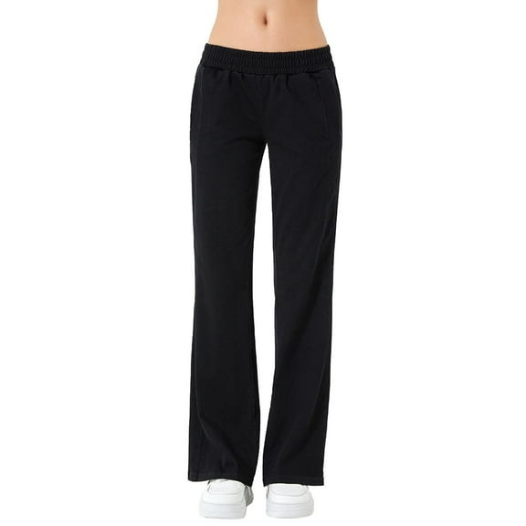 MIXUE Jeans For Women Solid Color Fashion Loose Washed Polished Waist Trousers Daily-Wear,Black,M