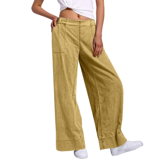 MIXUE Jeans For Women Solid Color Fashionable Low Waist Denim Pants Elastic Waist Stylish Trousers Streetwear,Yellow,M