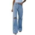thumbnail image 1 of MIXUE Jeans For Women Solid Color Flare Denim Hole Waist Pants Ripped High Distressed Trousers Sportswear,Blue,XXL, 1 of 9