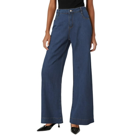 MIXUE Jeans For Women Solid Color High Rise Trouser Trousers Daily-Wear,Blue,M