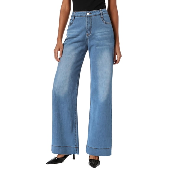 MIXUE Jeans For Women Solid Color High Rise Trouser Trousers Holiday Wear,Blue,M
