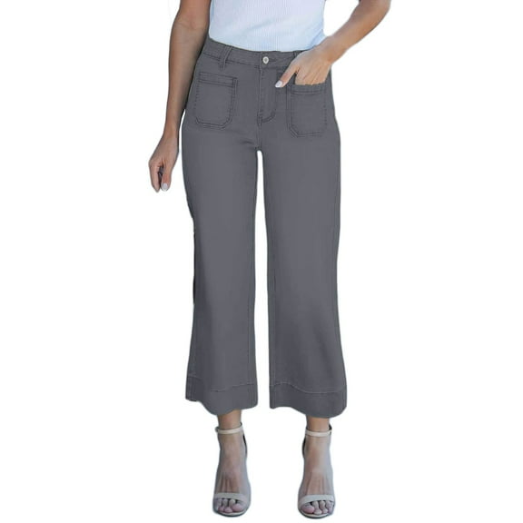 MIXUE Jeans For Women Solid Color High Waisted Cargo Stretch Wide Leg Denim Pants Trendy Trousers Holiday Wear,Gray,XL