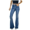 thumbnail image 1 of MIXUE Jeans For Women Solid Color Ladies' Casual Slim Washed Micro Trumpet Denim . Trousers Holiday Wear,Blue,M, 1 of 6