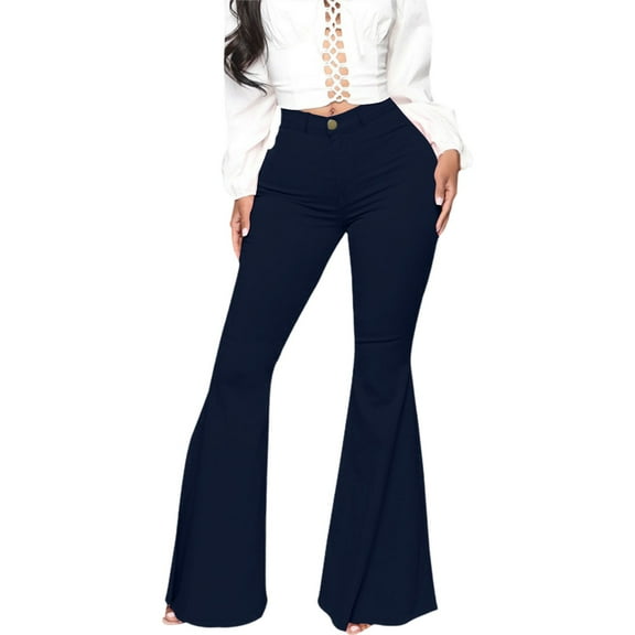 MIXUE Jeans For Women Solid Color Ladies Stretch Denim Flared Pants Casual Pants Trousers Daily-Wear,Blue,XXL