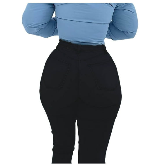MIXUE Jeans For Women Solid Color Lifting Skinny High Waisted Cola Push Up Trousers Outwear,Black,L