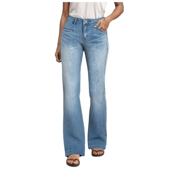 MIXUE Jeans For Women Solid Color Loose Straight Leg Trousers Activewear,Blue,M