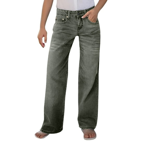 MIXUE Jeans For Women Solid Color Low Rise Baggy Loose Fit Boyfriend Straight Wide Leg Trendy Stretch Long Denim Pants Trousers Outwear,Blue,XL