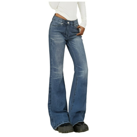 MIXUE Jeans For Women Solid Color Low Rise Basic Pants Are Slim Slim The Zipper Design Are Washed Outside Trousers Outwear,Blue,M