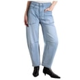 thumbnail image 1 of MIXUE Jeans For Women Solid Color Retro Deconstruction Tooling Patch Pocket Washed Curved High Waisted Trousers Holiday Wear,Blue,L, 1 of 5